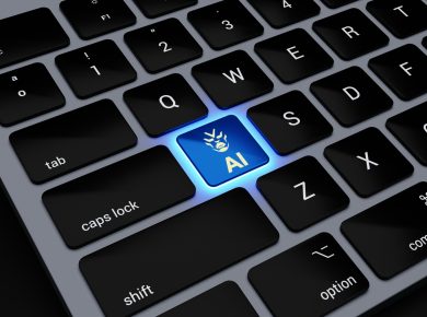 a computer keyboard with a blue light on it