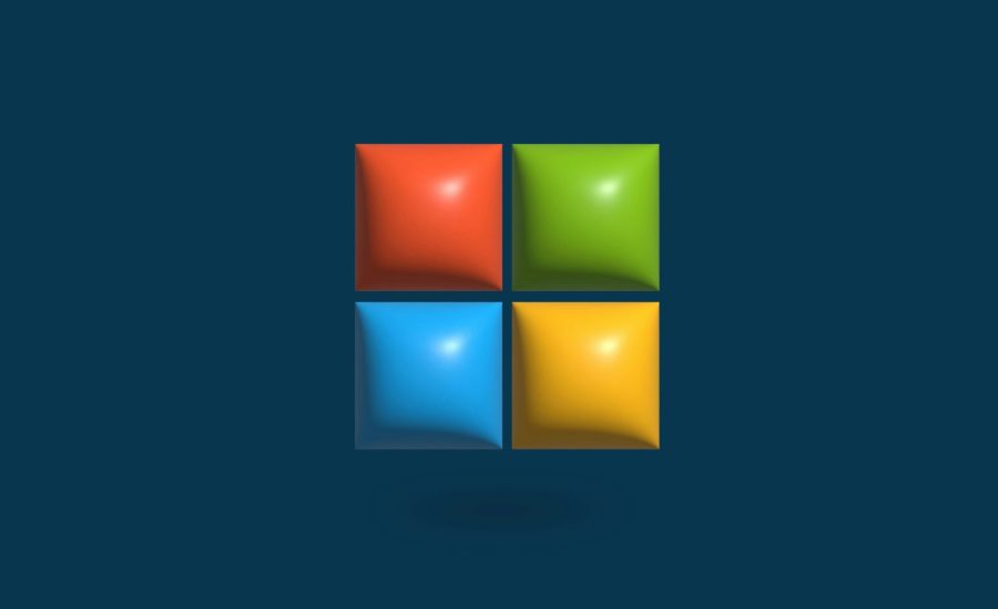 a blue background with four different colored squares